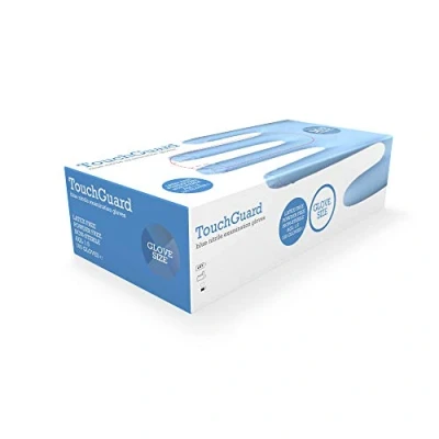 Image of Touchguard Disposable Gloves Blue Nitrile Latex and Powder Free Multi Purpose Food Grade Extra Strong Box of 100 Size S