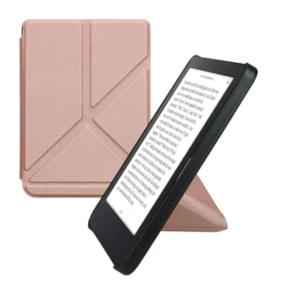 Image of kwmobile Origami Case Compatible with Kobo Clara 2E / Tolino Shine 4 Slim PU Leather Cover Stand Rose Gold