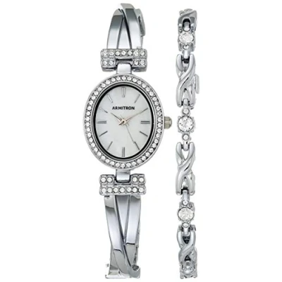 Image of Armitron Women&#039;s Genuine Crystal Accented Bangle Watch and Bracelet Set, 75/5381MPSVST