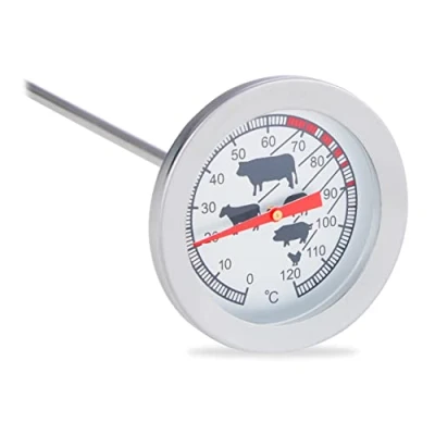 Image of Relaxdays Analogue Insert Meat Thermometer, Stainless Steel BBQ Cooking Probe, 20 cm
