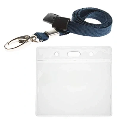 Image of ALG ID Cards® Dark Blue Card Badge Wallet Lanyard Neck Strap with Metal Clip &amp; Safety Breakaway Release for Pass Holder