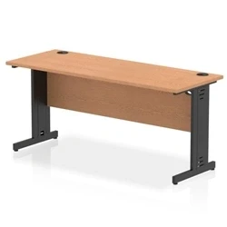 Image of Impulse 1600x600mm Straight Desk Oak Top Black Cable Managed Leg