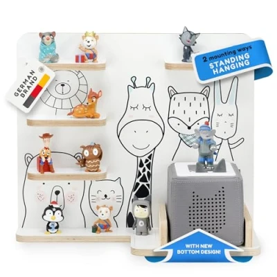 Image of stadtecken wooden shelf For music box I Suitable the Toniebox and Tonies Perfect Tonie storage in children&#039;s room standing up or hanging (Friends, with narrow bottom)