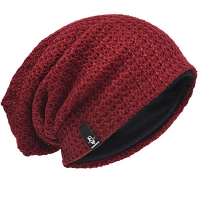 Image of VECRY Men&#039;s Slouchy Beanie Knit Rasta Skull Cap for Summer Winter (Claret)