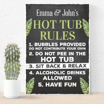 Image of Red Ocean Personalised Hot Tub Plaques, Rules Sign, Novelty Outdoor Garden Sign For Outside, Accessories, Decor Signs, Shed