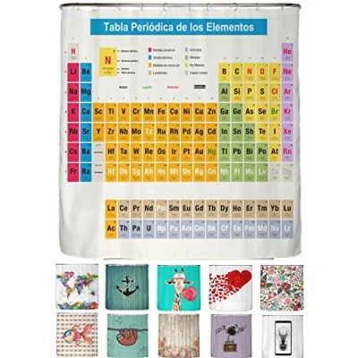 Image of arteneur® Periodic table Spain Shower Curtain 180 x 200cm Mould Resistant Fabric, Weighted Hem, Opaque, Waterproof, Washable incl. 12 hooks