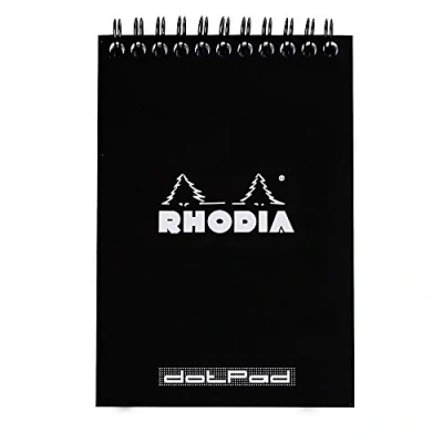 Image of RHODIA 135039C Spiral Notebook (Full Bound) Black A6 Dotted Dot 80 Detachable Sheets 80G Clairefontaine Paper Soft and Resistant Coated Card Cover Classic