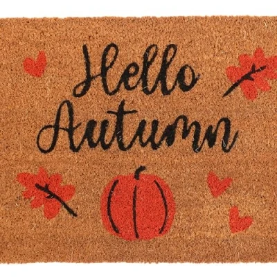 Image of Something Different Wholesale Seasonal Coir Doormat Hello Autumn UK Indoor Leaf &amp; Pumpkin Themed Welcome Mat