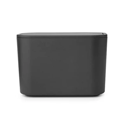 Image of Brabantia Mindset Bathroom Waste Caddy Ideal for Small Removable Swing Lid Easy to Clean Non Scratching Corrosion Resistant Dark Grey 8.5 x 15 9.8 cm