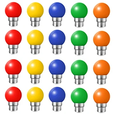 Image of HUAMu 20x B22 Bayonet Cap LED Coloured Light Bulb Mini Globe Golfball Bulbs for Outdoor Patio Garden Party Christmas(Red Yellow Blue Green Orange)…