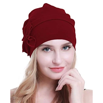 Image of osvyo Cotton Chemo Turbans Headwear Beanie Hat Cap for Women Cancer Patient Hairloss Cherry