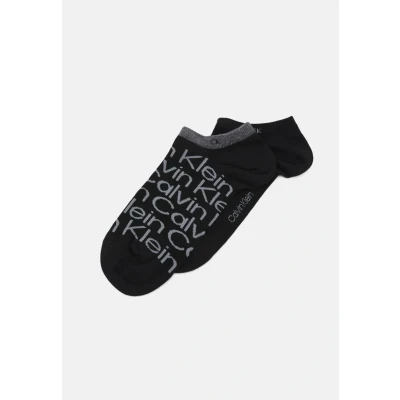 Image of Calvin Klein Underwear Sneaker ALL OVER Print 2 PACK Trainer socks, Size: 6 8, Black