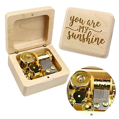 Image of Sinzyo You are My Sunshine Music Box Solid Wood Laser Carving Vintage Gift Musical Boxs for Birthday Valentine&#039;s Day Christmas(Maple Wooden Box)
