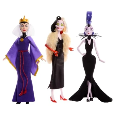 Image of Mattel Disney Villains Evil Queen, Cruella De Vil and Yzma Fashion Dolls, Inspired by Movies, Gifts for Kids Collectors, HRF56