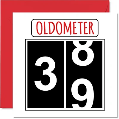 Image of Fun 39th Birthday Cards for Men Woman Oldometer Happy Card Dad Mum Son Daughter Brother Sister Uncle Auntie Cousin, 145mm x Greeting Cards,