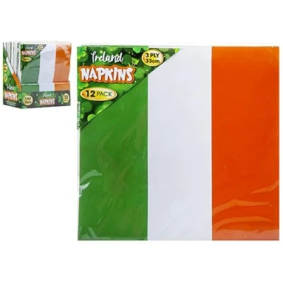 Image of PMS Pack of 12 Ireland Paper Napkins St Patricks Day Irish Supporter World Cup Six Nations Patriotic 3 Ply 33cm