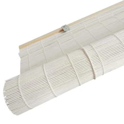 Image of Zhixubah Customizable Bamboo Blinds White Roller 45 160cm Wide Privacy Roman Shades For Windows Natural Roll Up With Lift Indoor/Outdoor/Balcony/Kitchen
