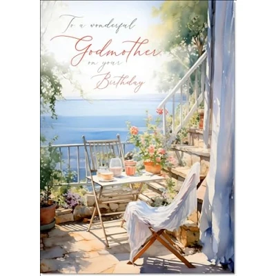 Image of doodlecards Godmother Birthday Card Amalfi Coast Medium Size with Plain Envelope