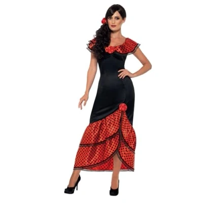 Image of Smiffys Flamenco Senorita Costume, Black with Dress &amp; Headpiece, Around The World Fancy Dress, Adult Up Costumes