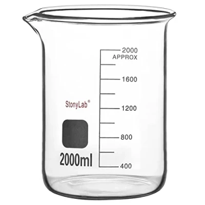 Image of stonylab Glass Beaker, 1 Pack Borosilicate Graduated Low Form Griffin Beaker with Pouring Spout Lab 2000 ml