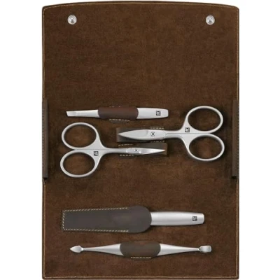 Image of ZWILLING Manicure and Pedicure Set, Travel Case Set for Hands Feet, Nail Care, Genuine Leather, 5 Pieces, Premium, Brown
