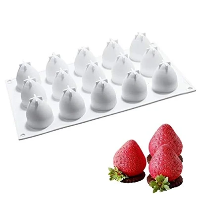 Image of Lankater 3d Mini Strawberry Silicone Mold for Baking Mousse Dessert Molds Cake Chocolate Truffle Pastry Fruit Shape Ice Cream Mould (15 Cavity)