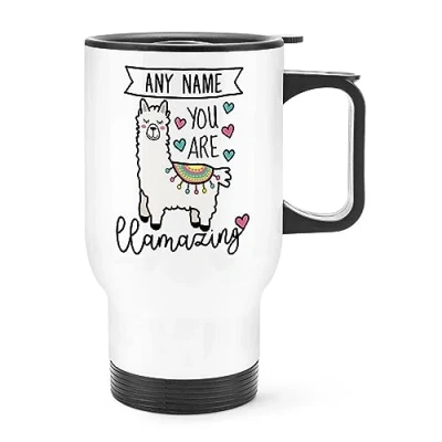 Image of Personalised You are Llamazing Llama Travel Mug Cup with Handle