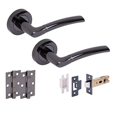 Image of HANDLEZONE® Nemo Internal Door Handle Latch Pack, Complete with Lever On Rose Handles, Latch, Ball Bearing Hinges Black Nickel