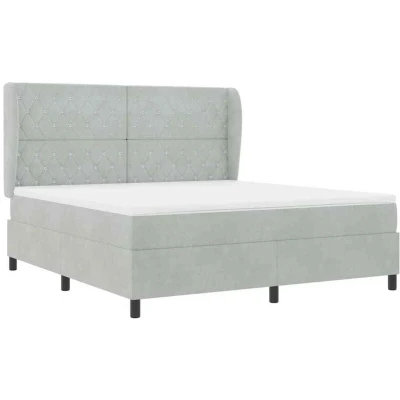 Image of vidaXL Box Spring Bed with Mattress Light Grey, 180x200 cm, Velvet