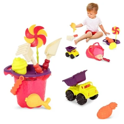 Image of B Toys by Battat Coastal Cruiser 20 Toy Dump Truck with 5 Funky Sand for Kids 18 m+ (6 Pcs)