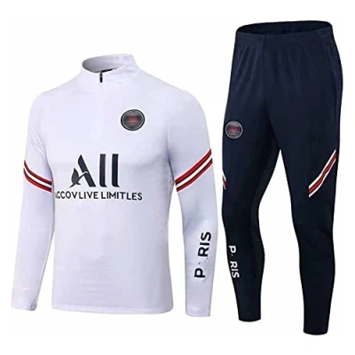 Image of JIEAGY Paris Jersey Tracksuit Training Long Sleeve Jacket Spring and Autumn Suit Soccer Uniform Custom PSG Men Women(XXL XXLarge,White)