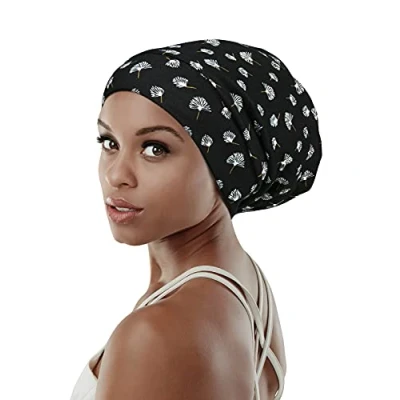 Image of Satin Lined Sleep Cap for Long Hair Girl Casual Slouchy Beanie Wig Accessories Headwear