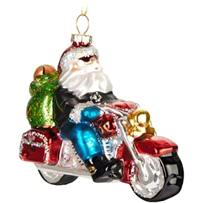Image of BRUBAKER Christmas Bauble Hand Painted Blown Glass Tree Decoration Figurines Crazy Deco Pendant Ball Father on Motorbike