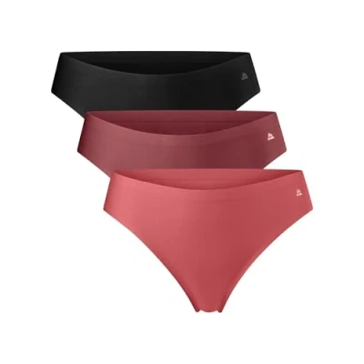 Image of DANISH ENDURANCE 3 Pack Women&#039;s Invisible Thong Knickers, No show Panties, Workout Underwear, Multicolour (1x Black, 1x Blush, Ruby), S