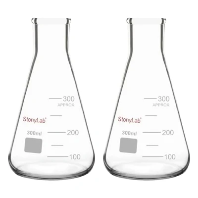 Image of StonyLab 2 Pack Glass 300ml Heavy Wall Narrow Mouth Erlenmeyer Flasks with Duty Rim