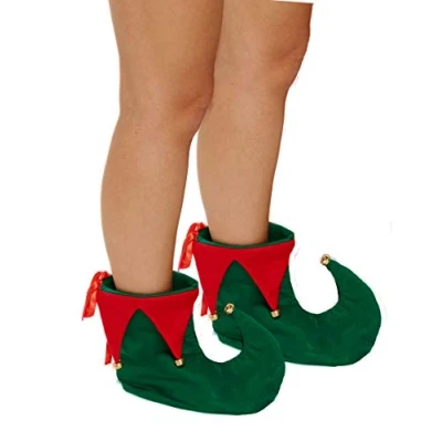 Image of Henbrandt Fancy Dress Adult Deluxe Elf Boots Green/Red