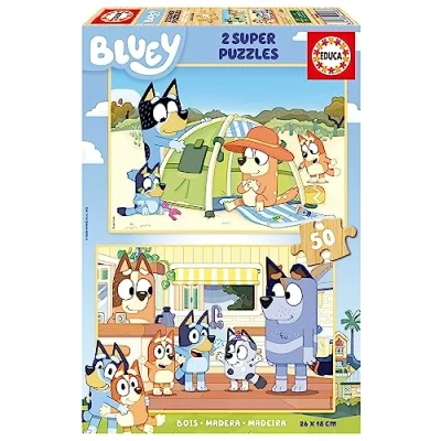 Image of Educa BORRAS 19408, Bluey Super, 2 x 50 Pieces Wooden Set 4 Years, Children&#039;s Puzzle, Versatile