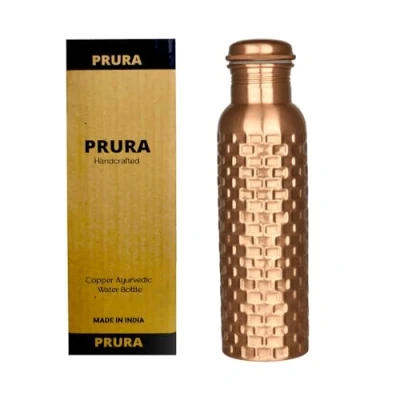 Image of PRURA Copper Water Bottle Diamond Regular Pure Yoga Ayurveda Health Benefits Leak Proof (900ml/30oz, Design 17)
