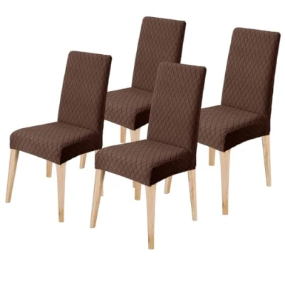 Image of LANSHENG Dining Chair Covers Set of 4, Stretch Protector Slipcovers Jacquard, Elastic Removable Washable Seat Cover for Room Kitchen Banquet Restaurant Home, Brown