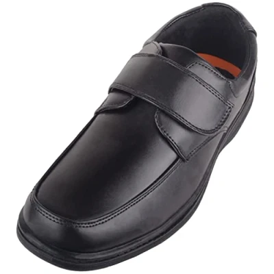 Image of ABSOLUTE FOOTWEAR Mens Boys Faux Leather Easy Slip On Touch and Close Formal Smart Wedding School Work Shoes Black UK 7 / EU 41