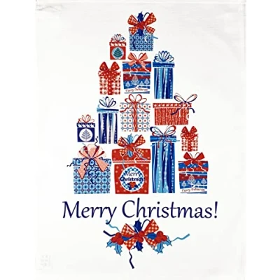 Image of Half a Donkey Merry Christmas Stack of Gifts Large Cotton Tea Towel