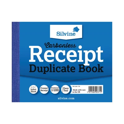 Image of Silvine Carbonless Duplicate Receipt Book Numbered 1 100 with index sheet (102 x 127mm) [Pack of 12]
