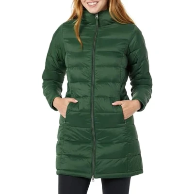 Image of Amazon Essentials Women&#039;s Lightweight Water Resistant Hooded Puffer Coat (Available in Plus Sizes), Dark Green, S