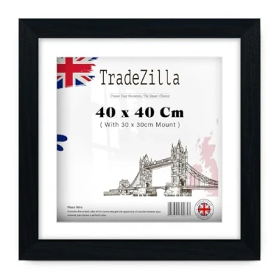 Image of TradeZilla Stunning Square Picture/Poster Frame (40 x 40 Cm) with 30 Cm White Mount MDF Eton Wood Hang Portrait/Landscape For Wall Gallery 16 Inch [ Black ]