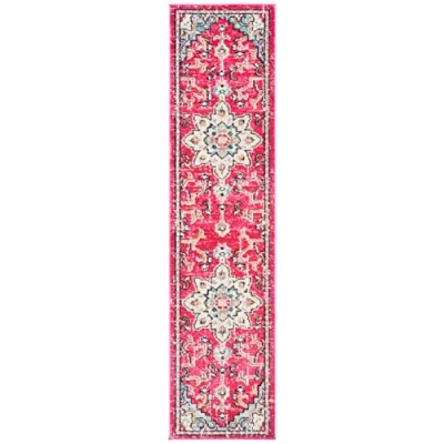 Image of SAFAVIEH Modern Chic Rug for Living Room, Dining Bedroom Madison Collection, Short Pile, in Fuchsia and Blue, 61 X 244 cm