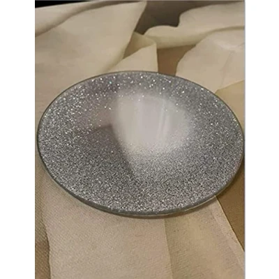 Image of Glittery Silver Mirror Sparkle Glass Coaster Circle Bling Glitter Candle Plate Gift 15cm