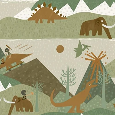 Image of Holden Prehistoric Wallpaper Dinosaur Mammoth Green/Orange 13260