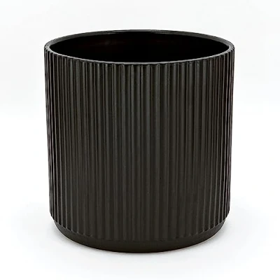 Image of Amazon Basics Fluted Ceramic House Round Planter, 20.3 cm, Black