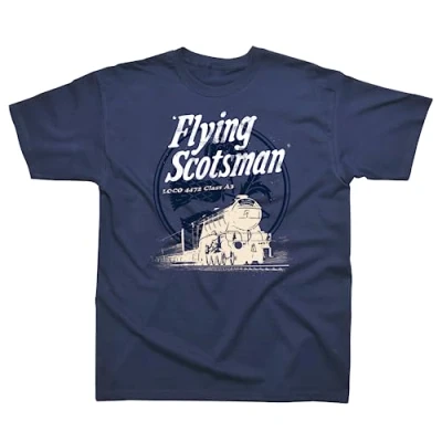 Image of Flying Scotsman Mens T Shirt. 100% Cotton Shirts for Men UK. Tshirt In Sizes S XXL. Gifts. Train Gift. Gifts Lovers. Enthusiast Genuine Merchandise