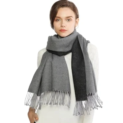 Image of Winter Cashmere Wool Scarf Pashmina Shawl Wrap for Women Long Large Warm Thick Reversible Scarves Grey and Black, L